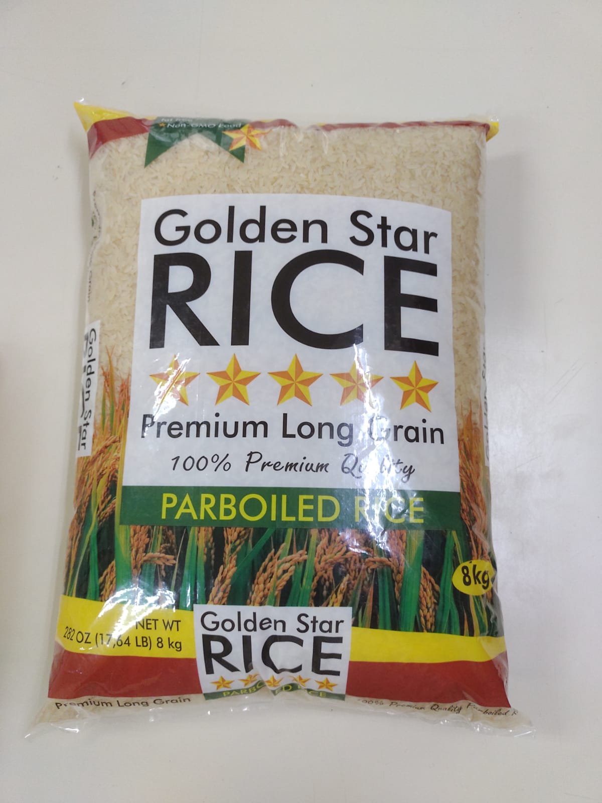 Photograph of the Golden Star long-grain parboiled rice 8 kg bag